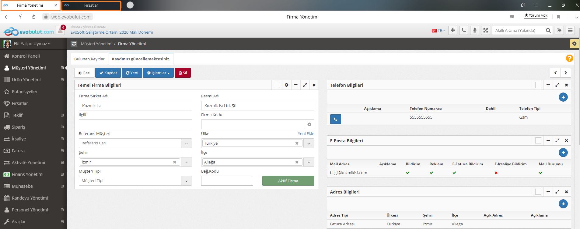 modülleri yan sekmede açma